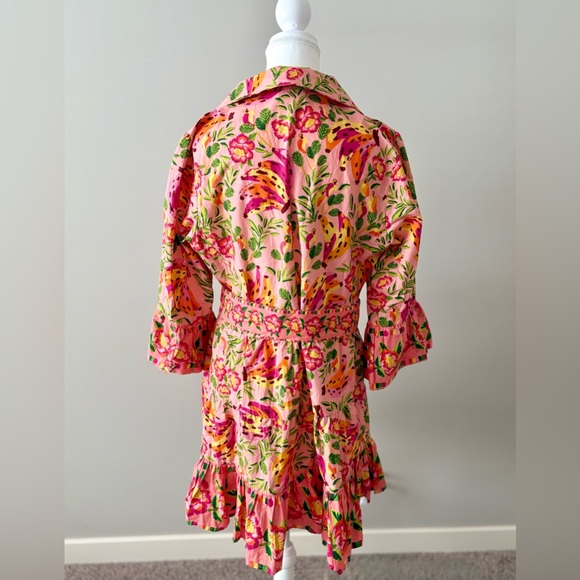 FARM Rio Pink Banana Floral Belted Mini Dress Size L - Picture 4 of 5